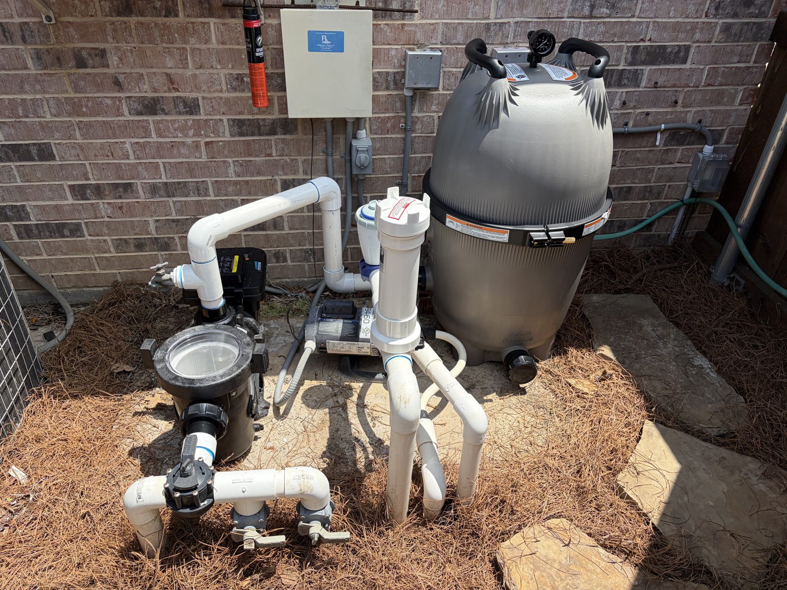 Pool equipment pad with variable speed pump, cartridge filter and electrical panel