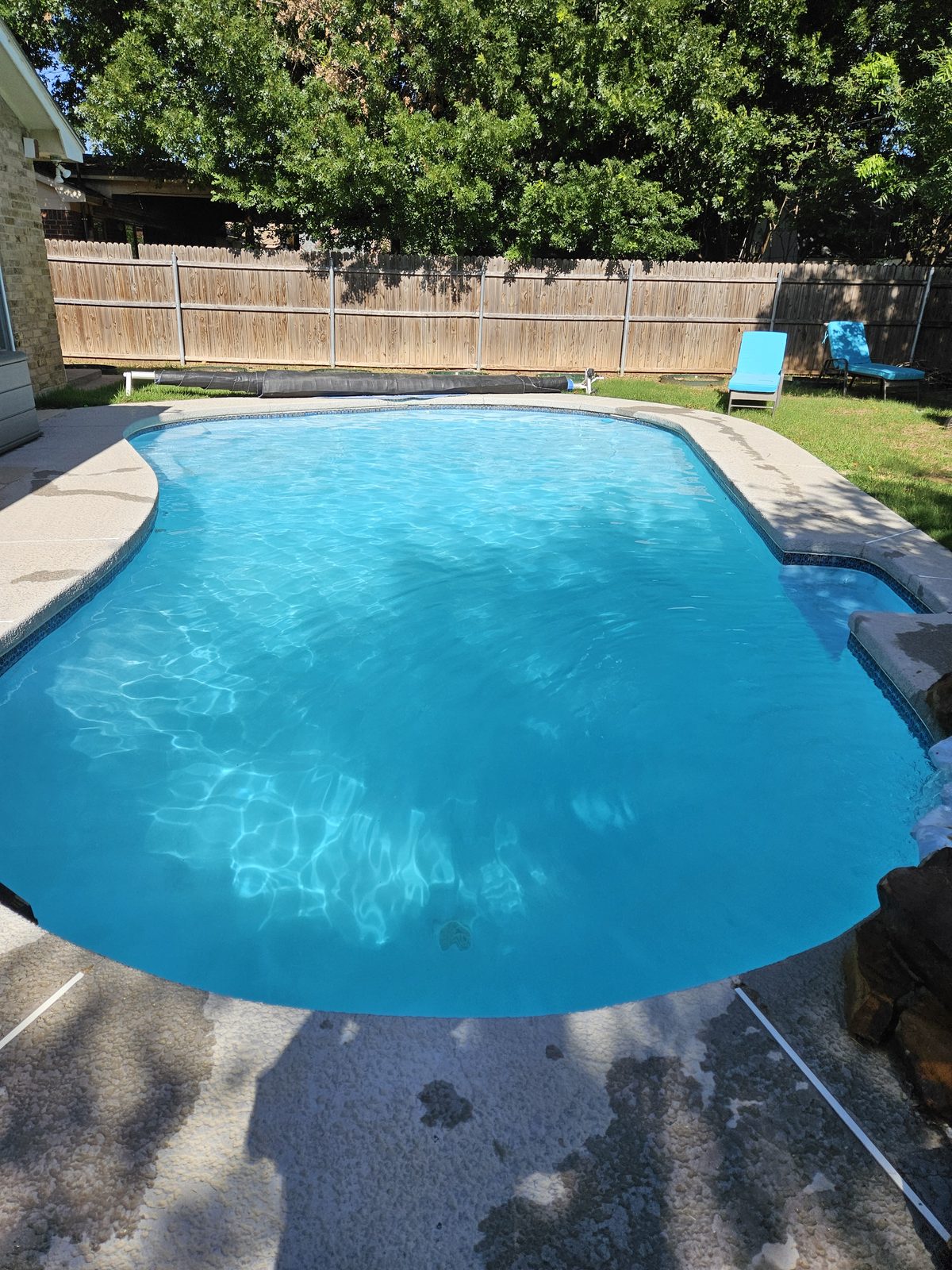Clean backyard pool with clear blue water